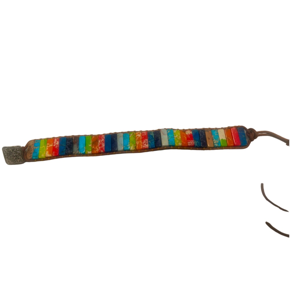 Rainbow Natural Stone Beaded Leather Adjustable Bracelet | Unisex